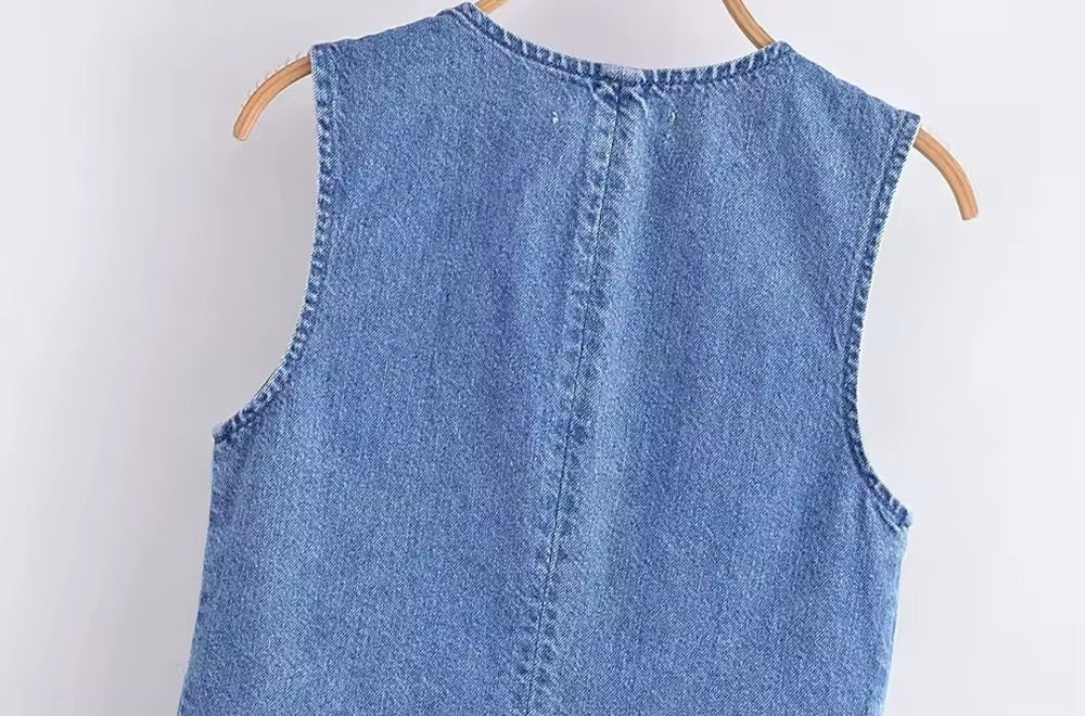 Gilet en denim à col V sans manche