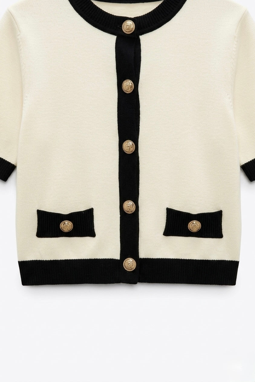 CARDIGAN CONTRASTÉ À BOUTONS DORÉS