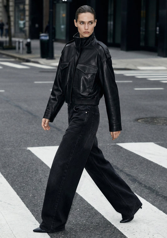 BLOUSON COURT À POCHES PLAQUÉES