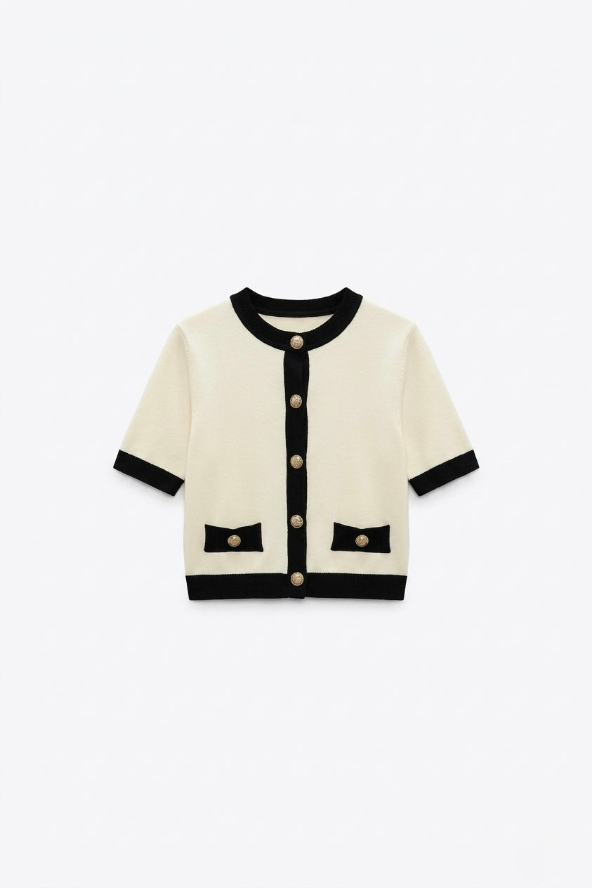 CARDIGAN CONTRASTÉ À BOUTONS DORÉS