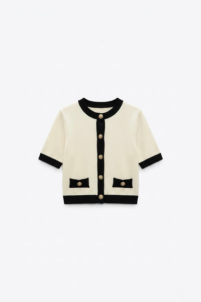 CARDIGAN CONTRASTÉ À BOUTONS DORÉS