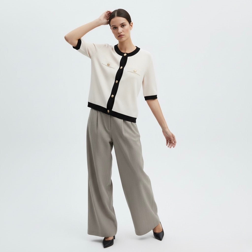 CARDIGAN CONTRASTÉ À BOUTONS DORÉS