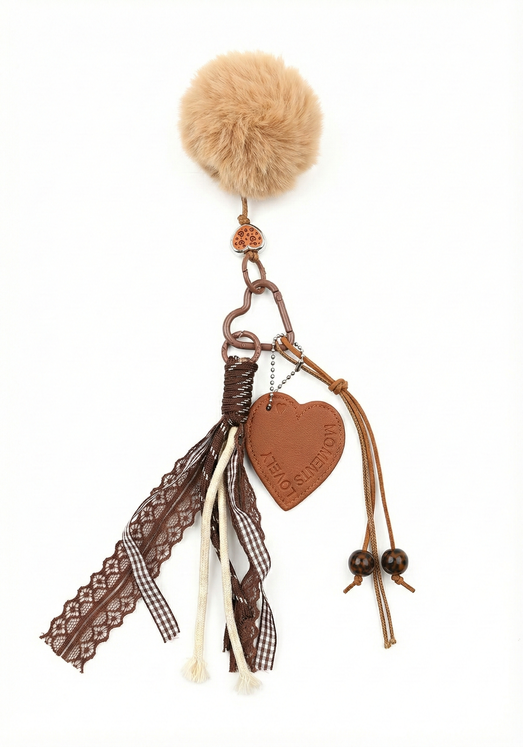PORTE-CLÉS CŒUR À POMPON ET RUBANS