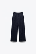 PANTALON LARGE À RAYURES ET DOUBLE TAILLE