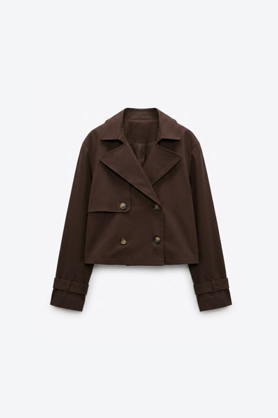 TRENCH-COAT COURT À DOUBLE BOUTONNAGE MARRON