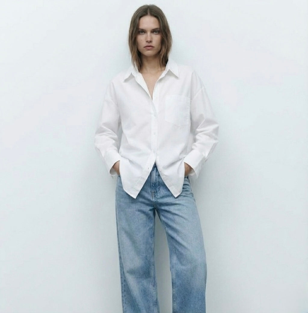 CHEMISE EN COTON À COUPE DROITE