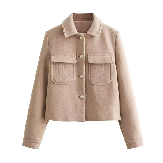 VESTE EFFET LAINE À POCHES PLAQUÉES