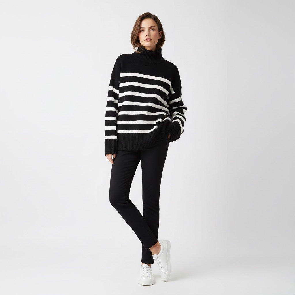 PULL MARINIÈRE À COL MONTANT