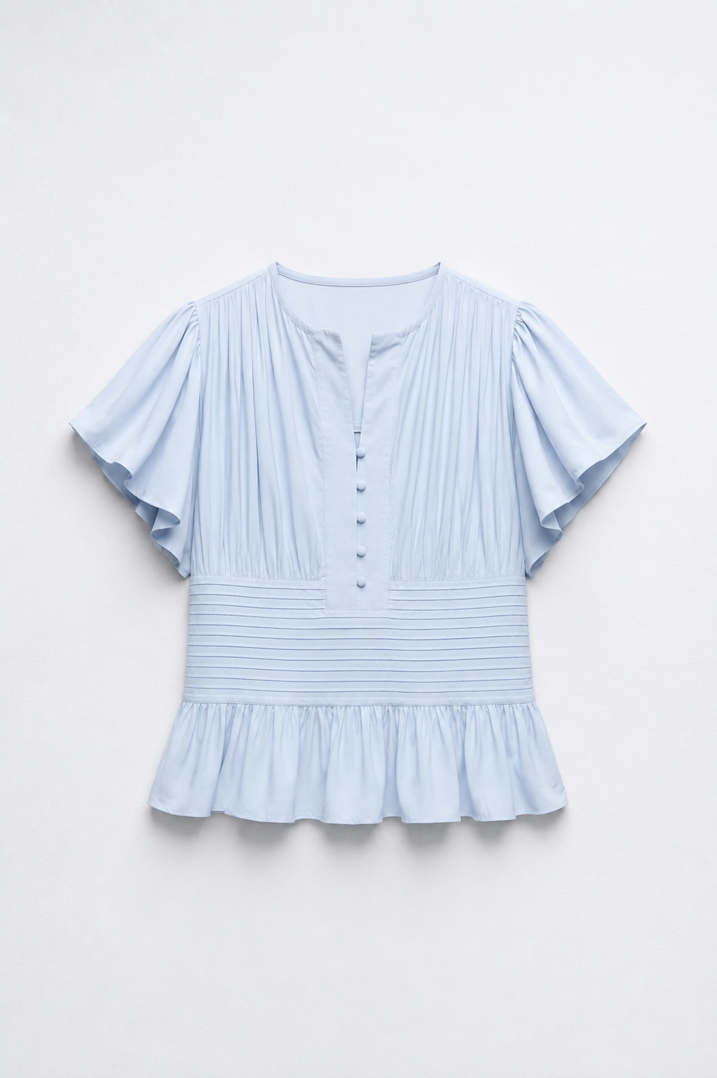 BLOUSE PLISSÉE COL V VOLANTS
