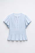 BLOUSE PLISSÉE COL V VOLANTS