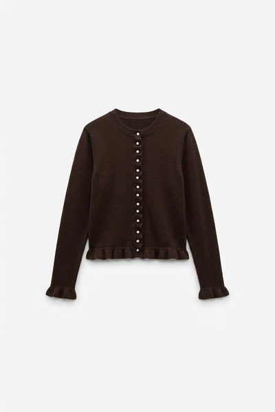 Cropped Cardigan with Ruffle Trim
