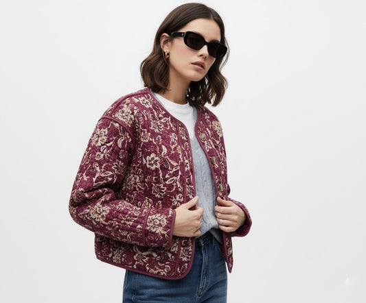 BLOUSON BRODÉ À BOUTONS MÉTALLIQUES