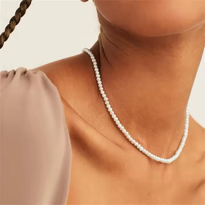 Collier à Perles Blanches en Acier Inoxydable