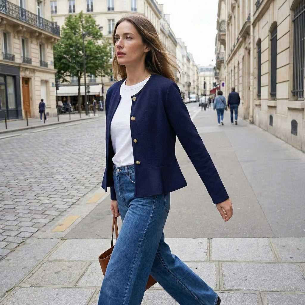 VESTE COURTE TEXTURÉE À BOUTONNAGE SIMPLE