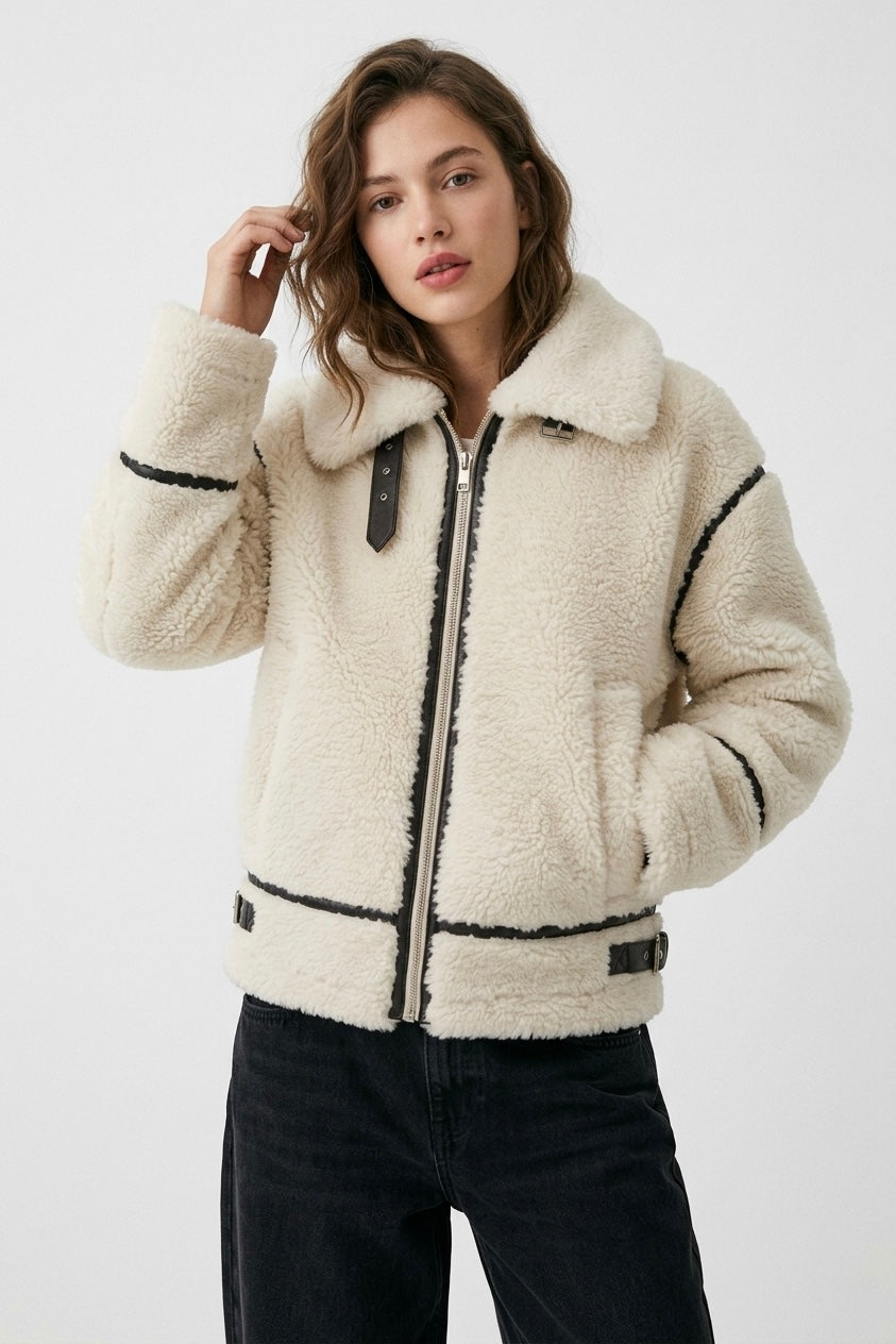 VESTE EFFET LAINE COL REVERS