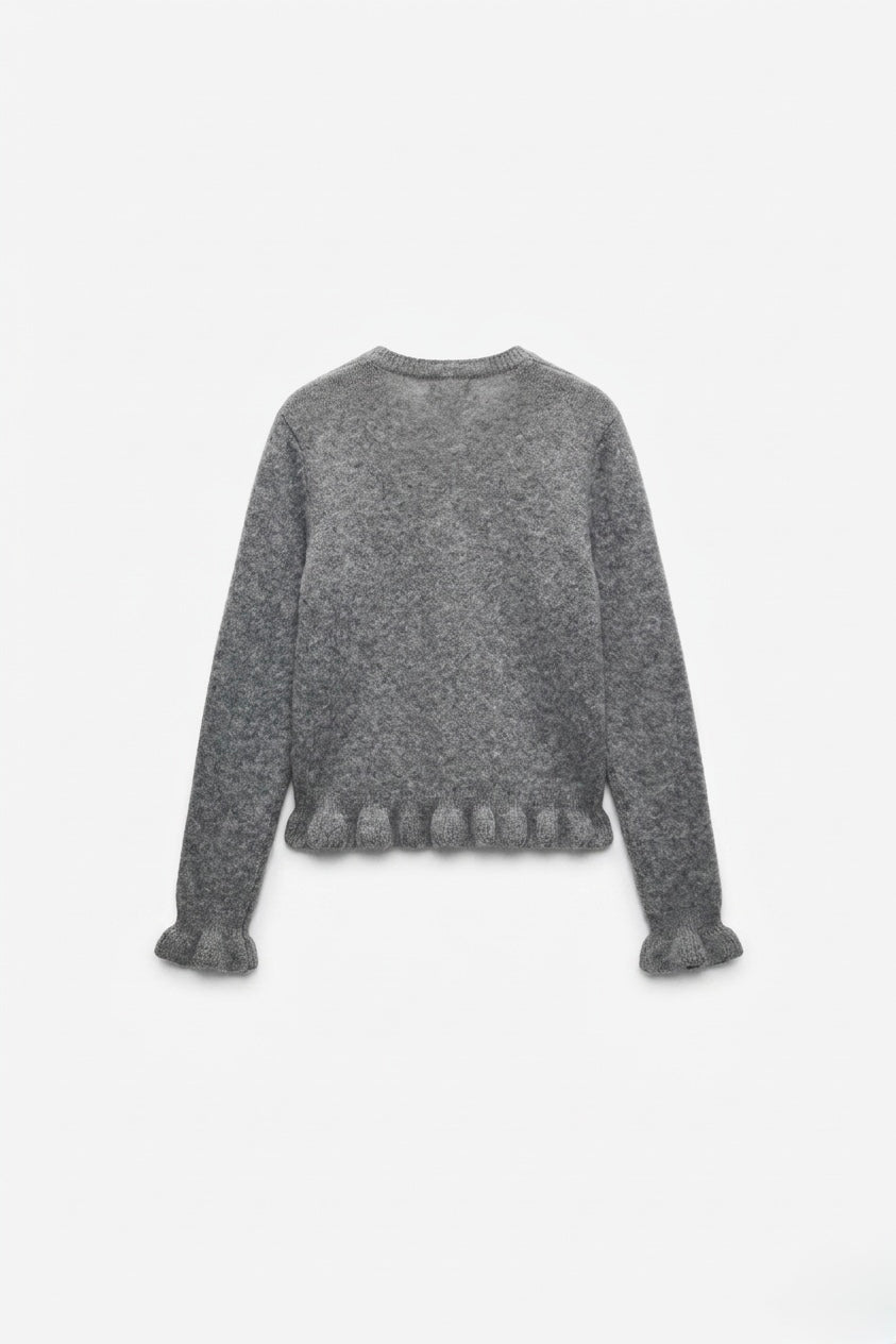 CARDIGAN À VOLANTS ET BOUTONS NACRÉS