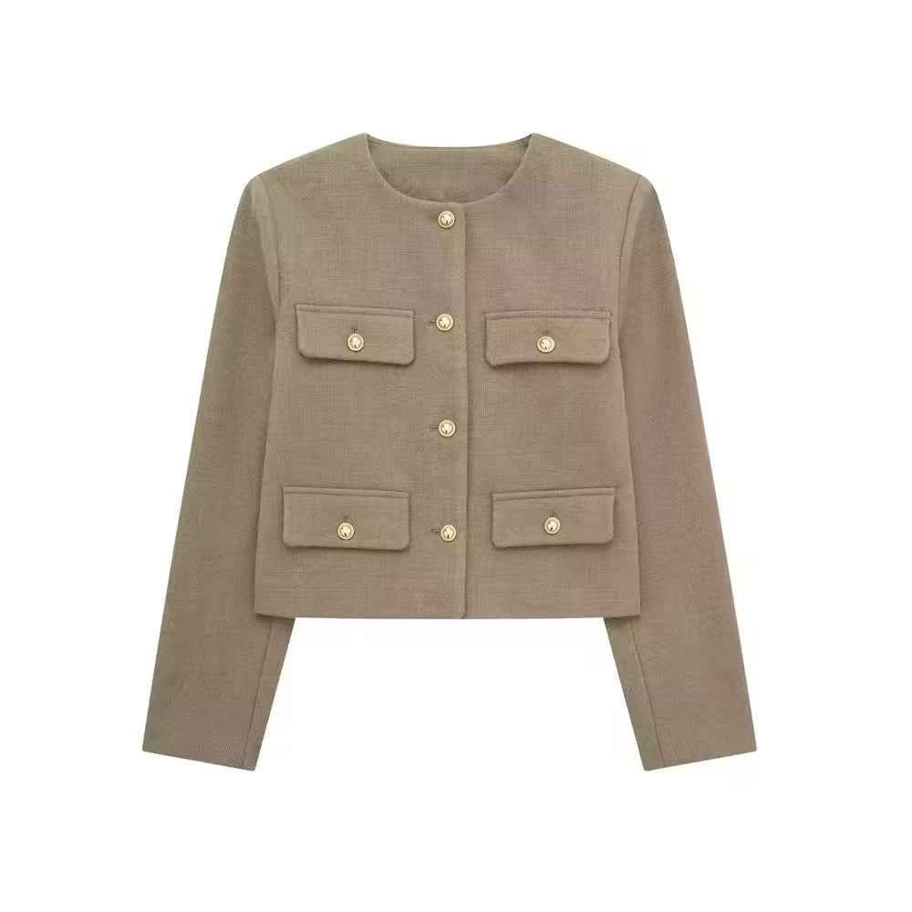 Veste boutonnée en or avec col rond