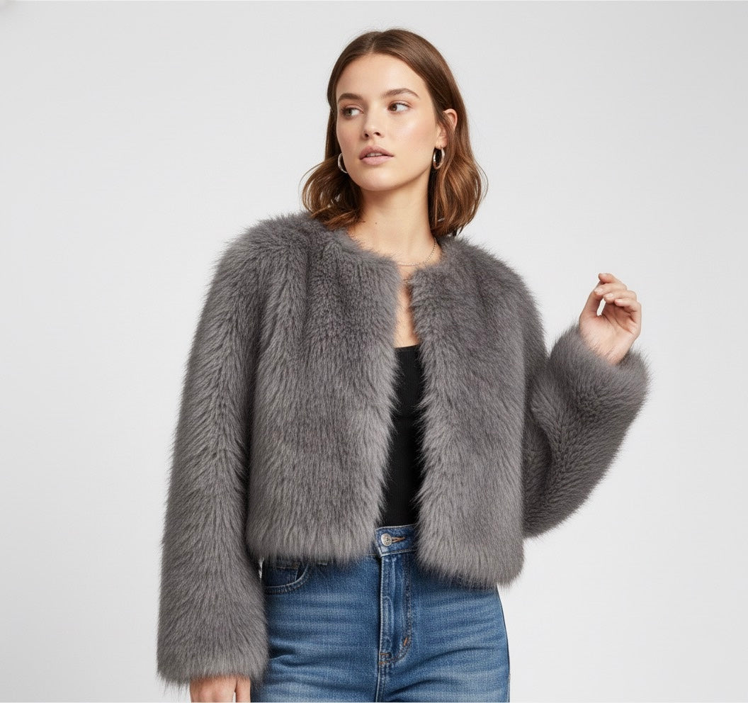 VESTE TEXTURÉE À EFFET FOURRURE