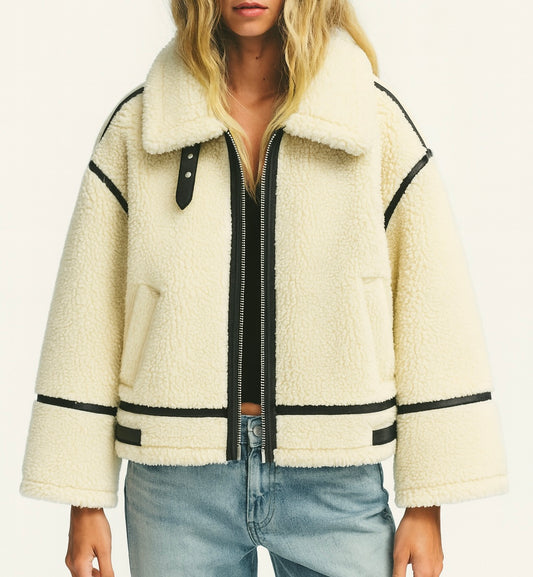 VESTE EFFET LAINE COL REVERS