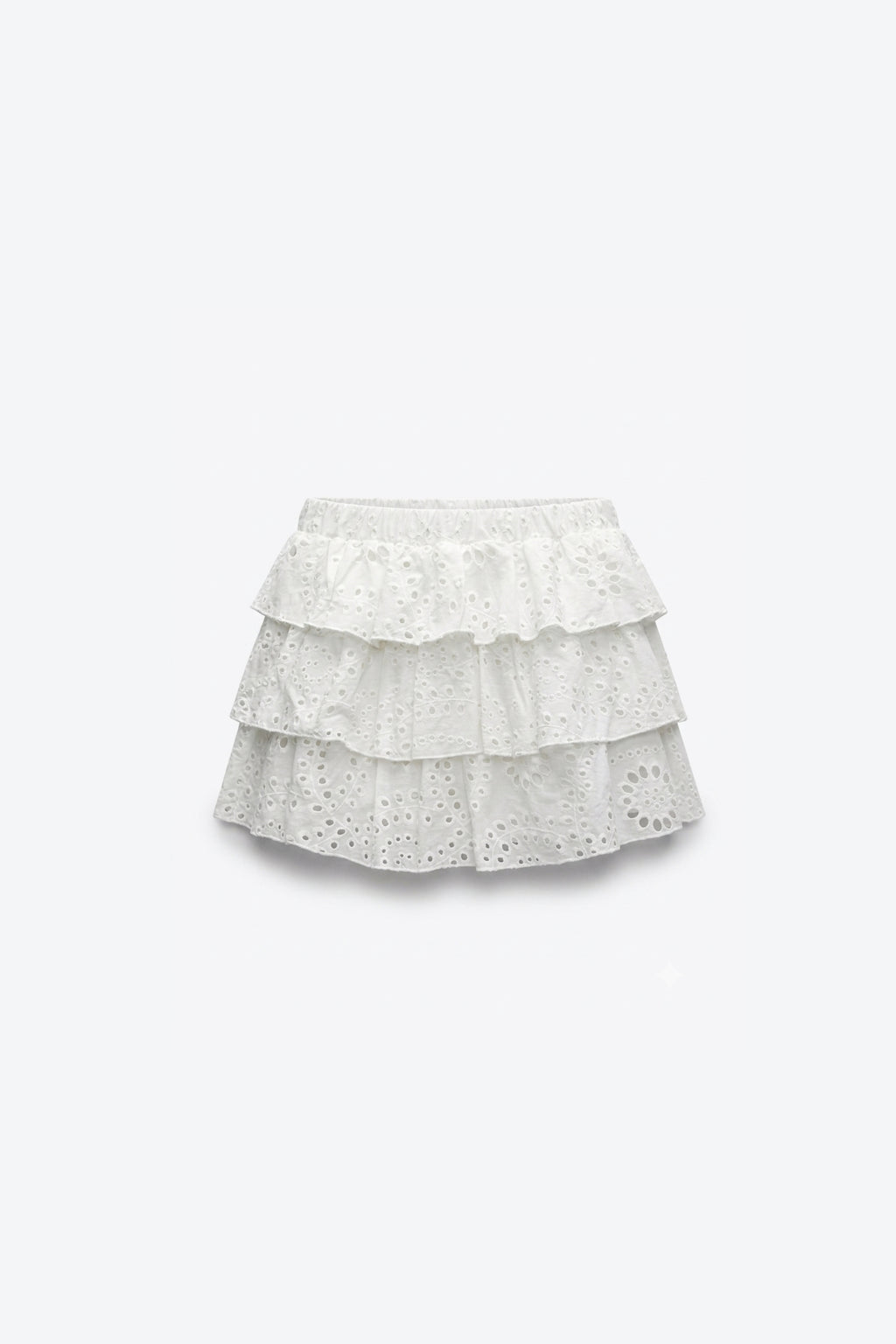 MINI-JUPE À VOLANTS EN BRODERIE ANGLAISE
