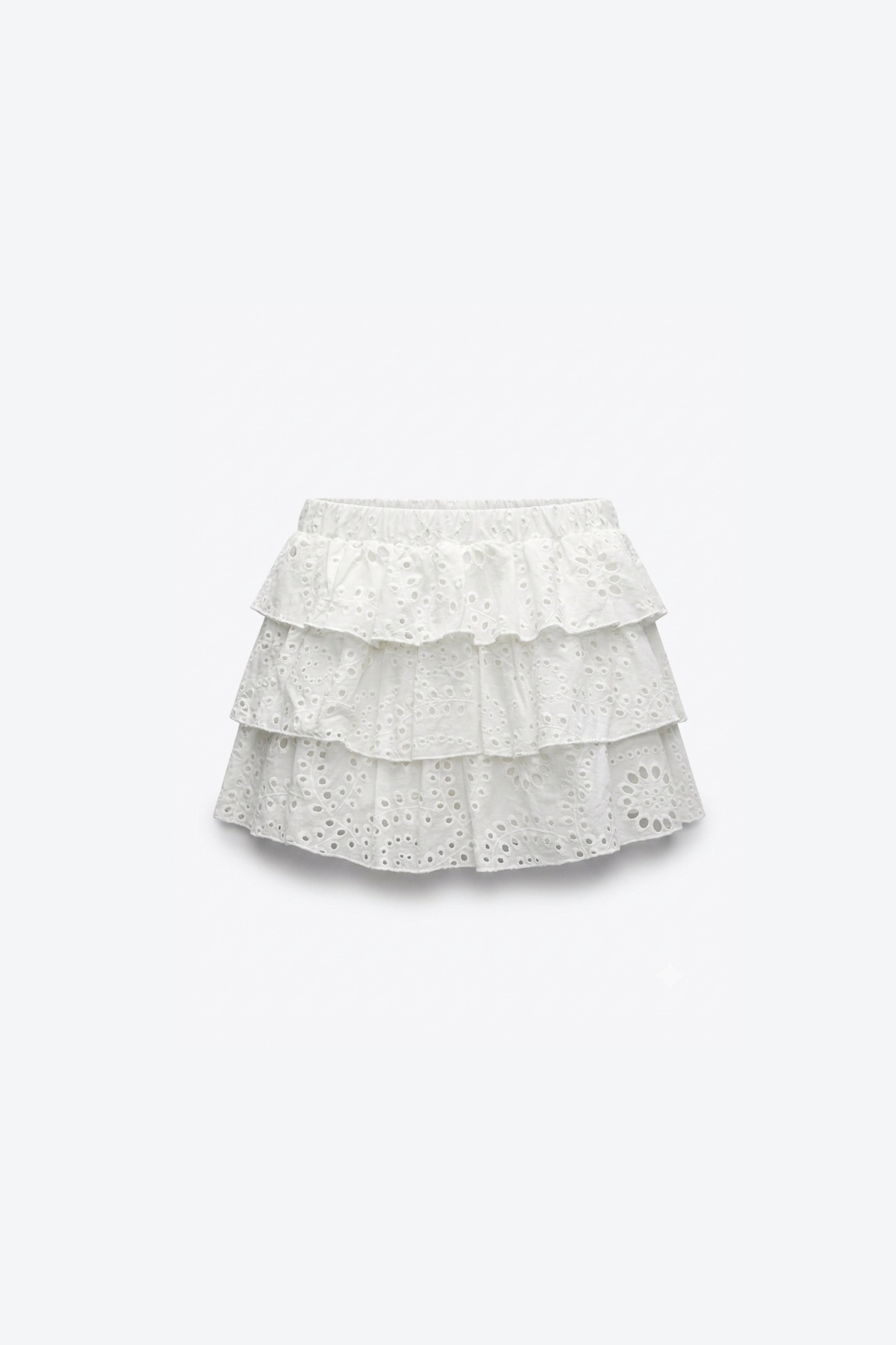 MINI-JUPE À VOLANTS EN BRODERIE ANGLAISE