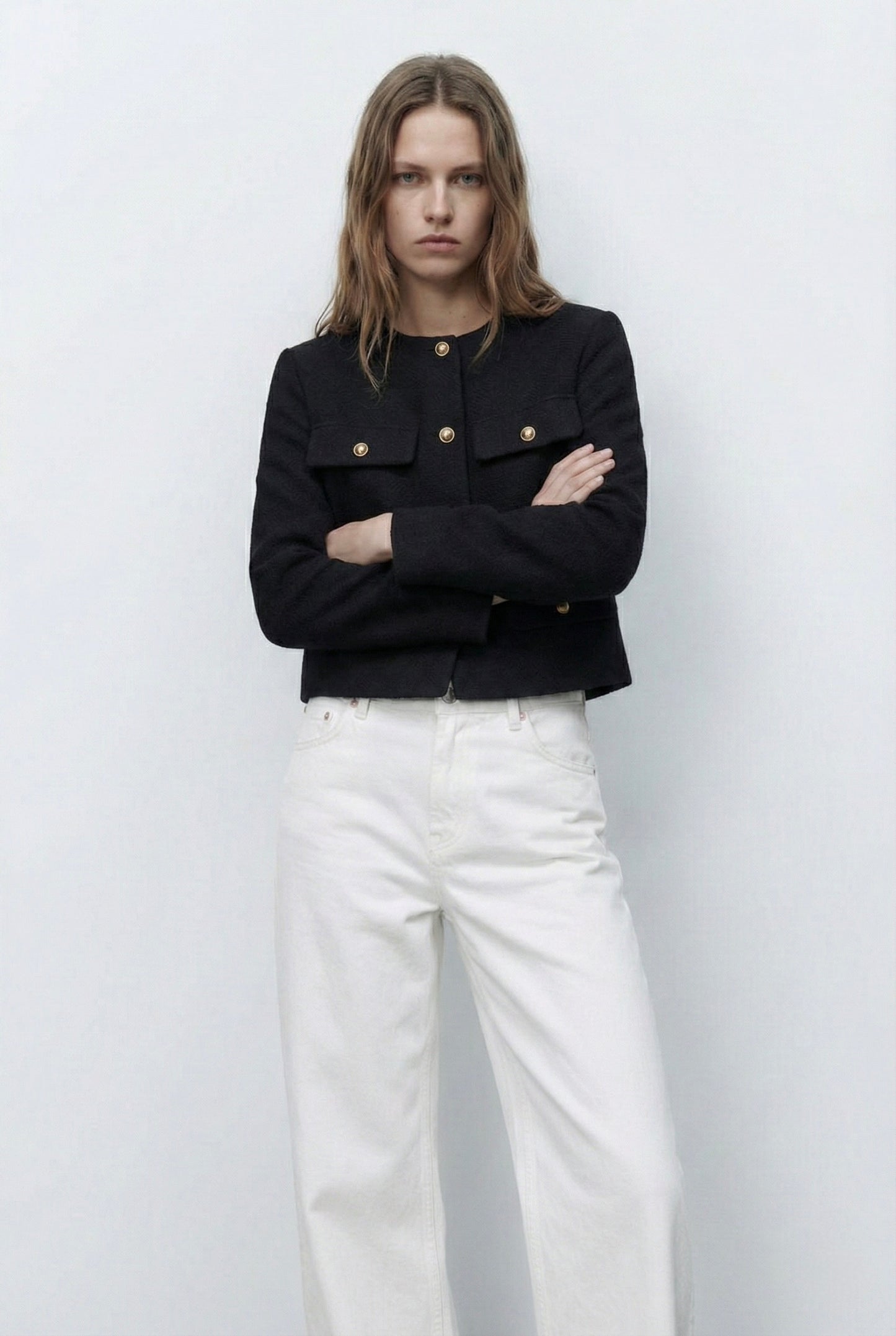 VESTE COURTE À COL ROND