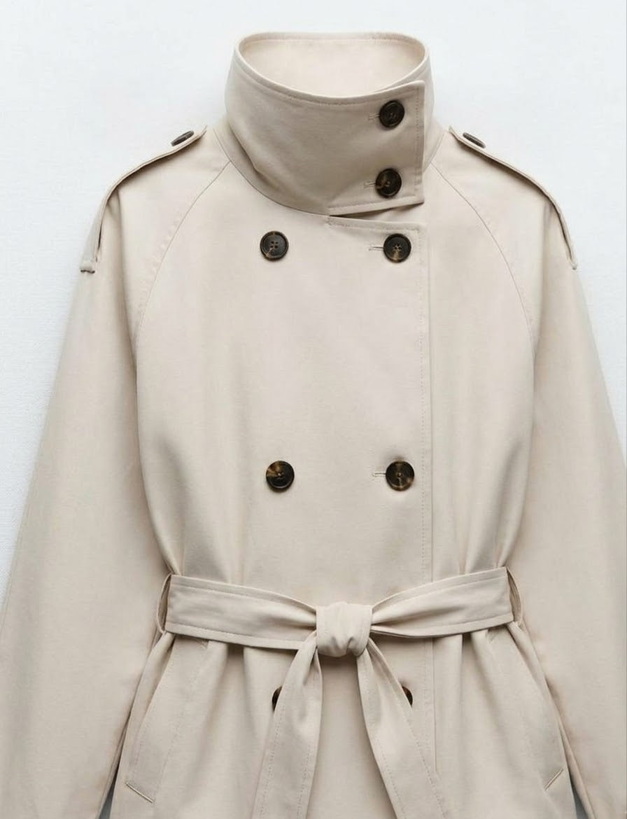 VESTE COURTE STYLE TRENCH À CEINTURE