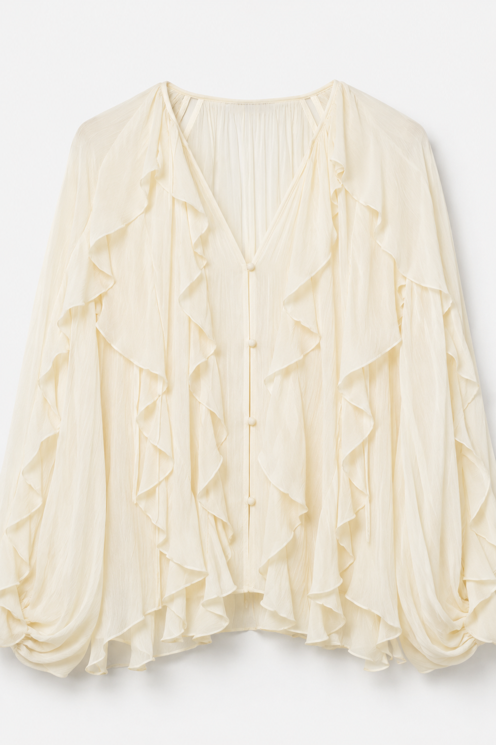 BLOUSE VOLANTÉE COL V MANCHES BOUFFANTES