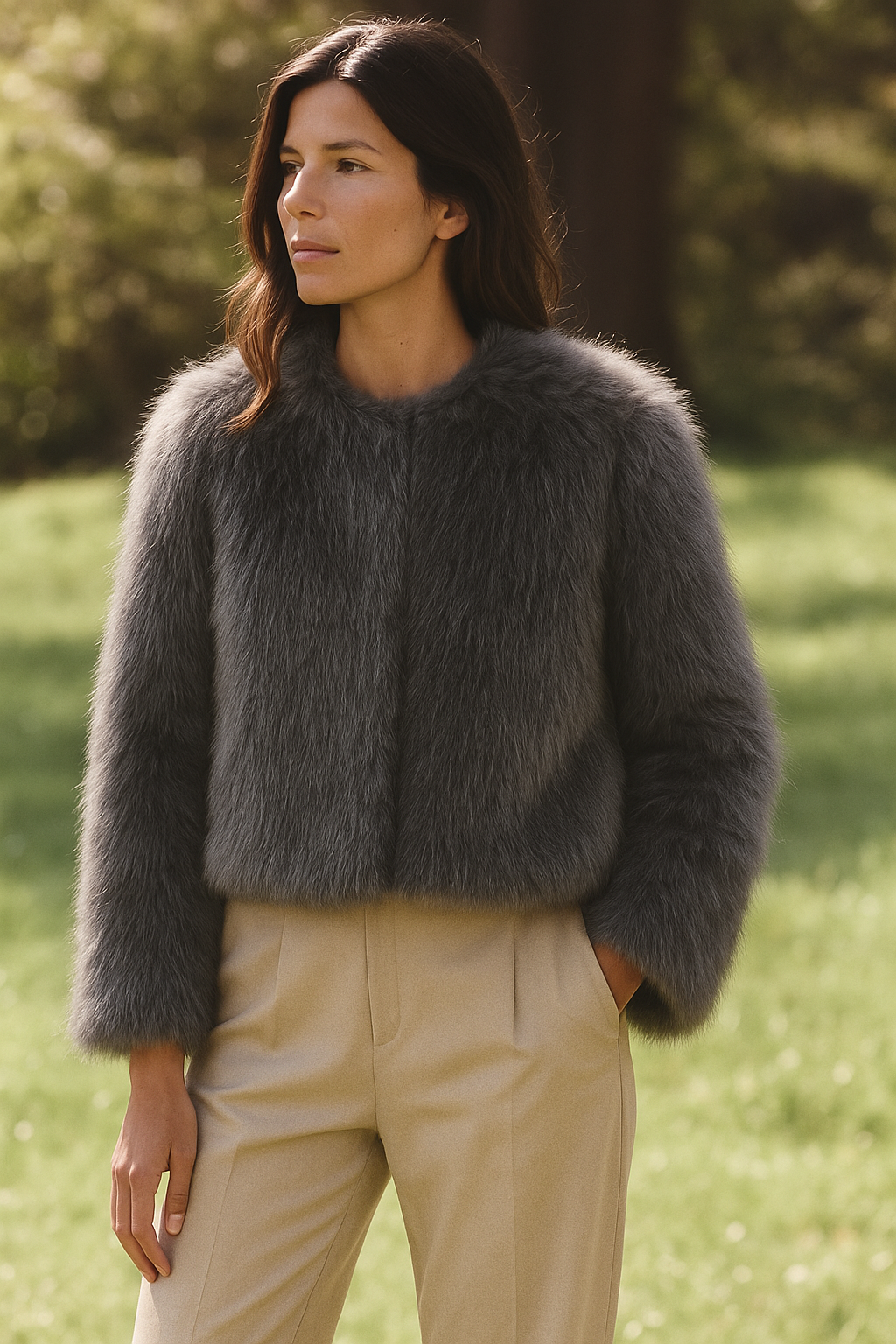 VESTE COURTE EN FAUSSE FOURRURE DOUCE