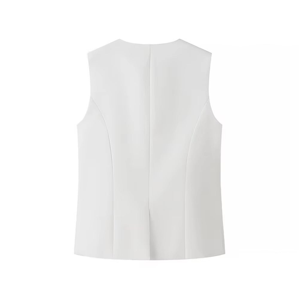 GILET SANS MANCHES À DÉTAILS DE FERMETURE DÉCORATIFS