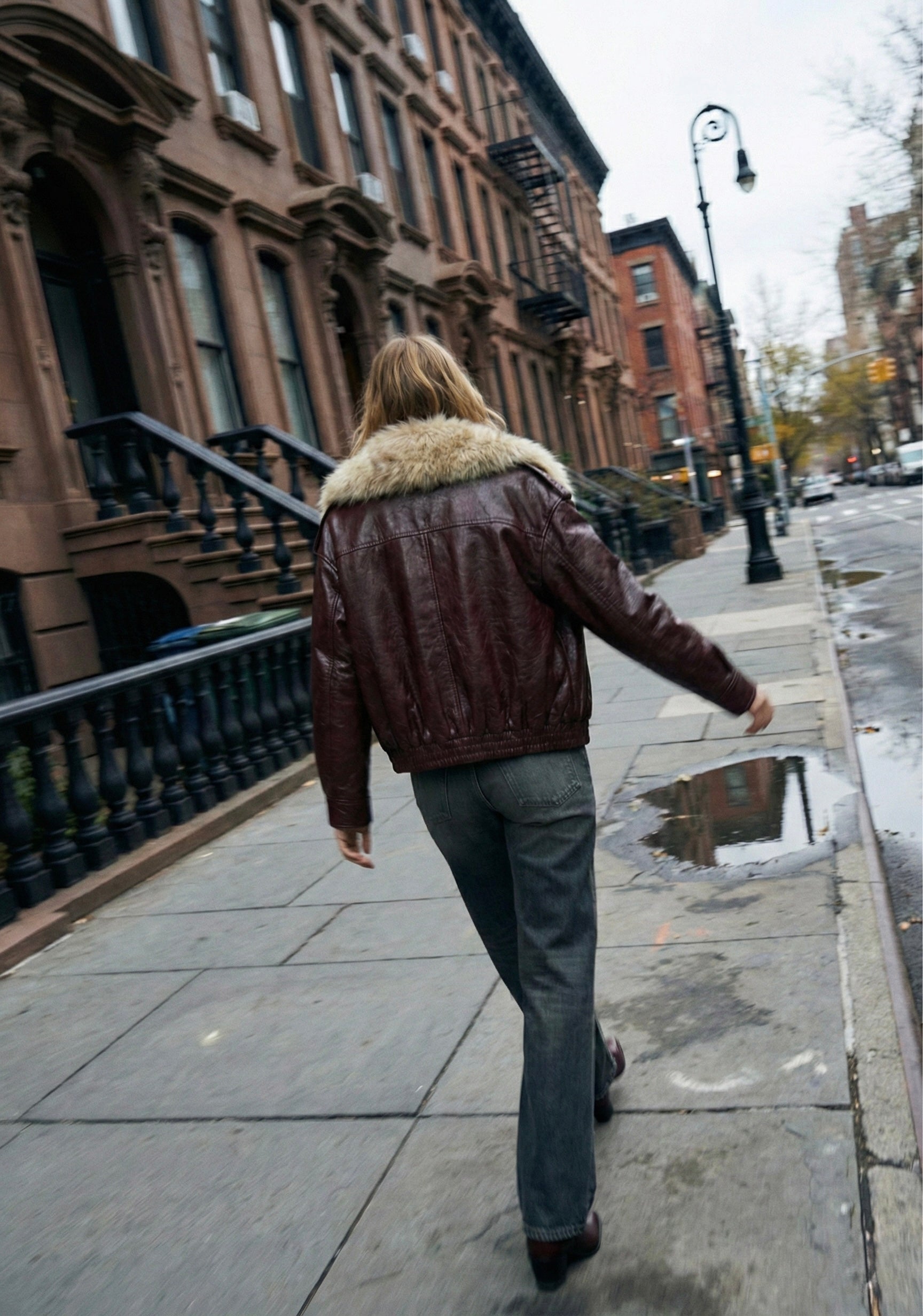 BLOUSON DOUBLÉ À COL EN EFFET FOURRURE
