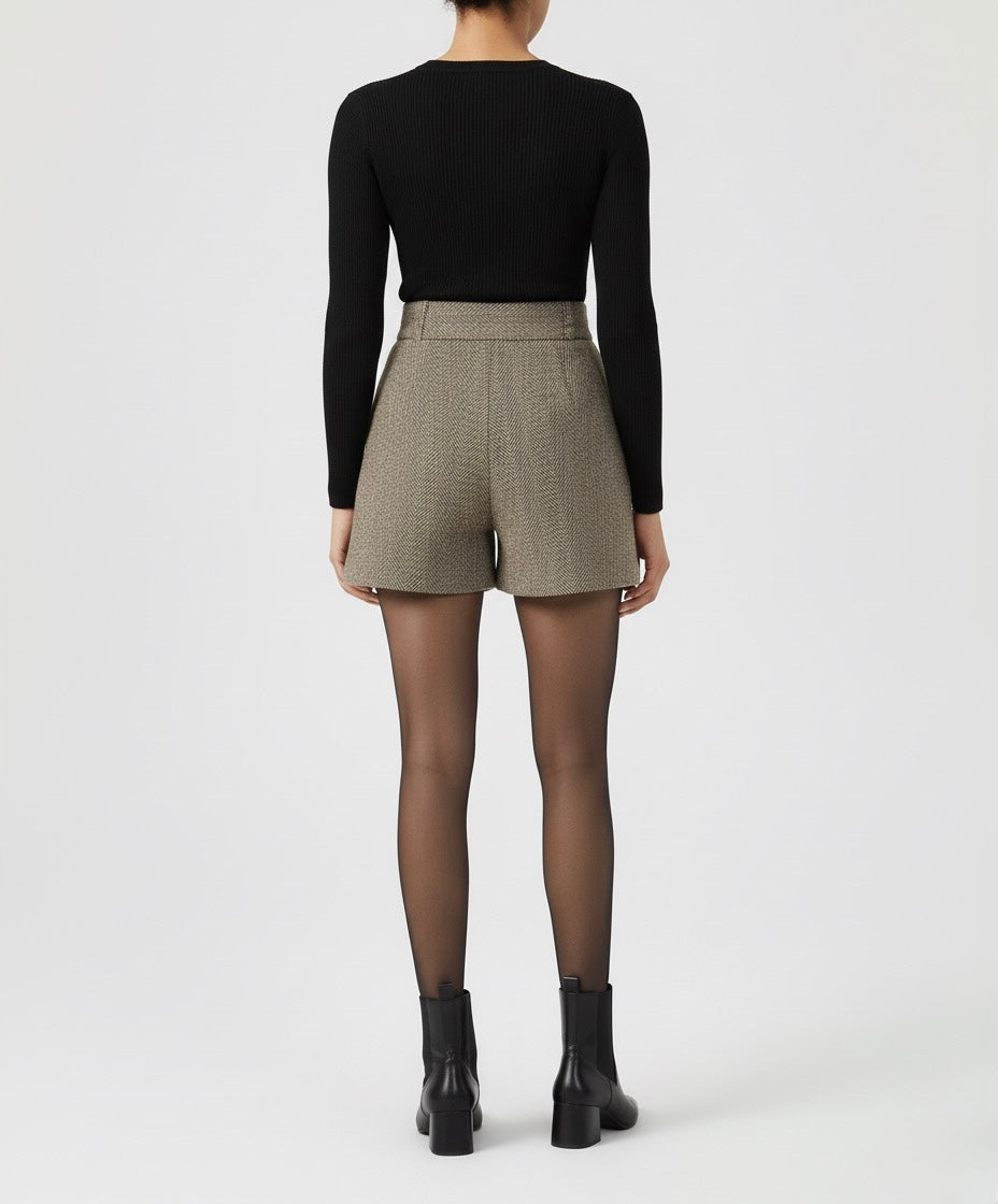 SHORT TAILLE HAUTE À MOTIF CHEVRON