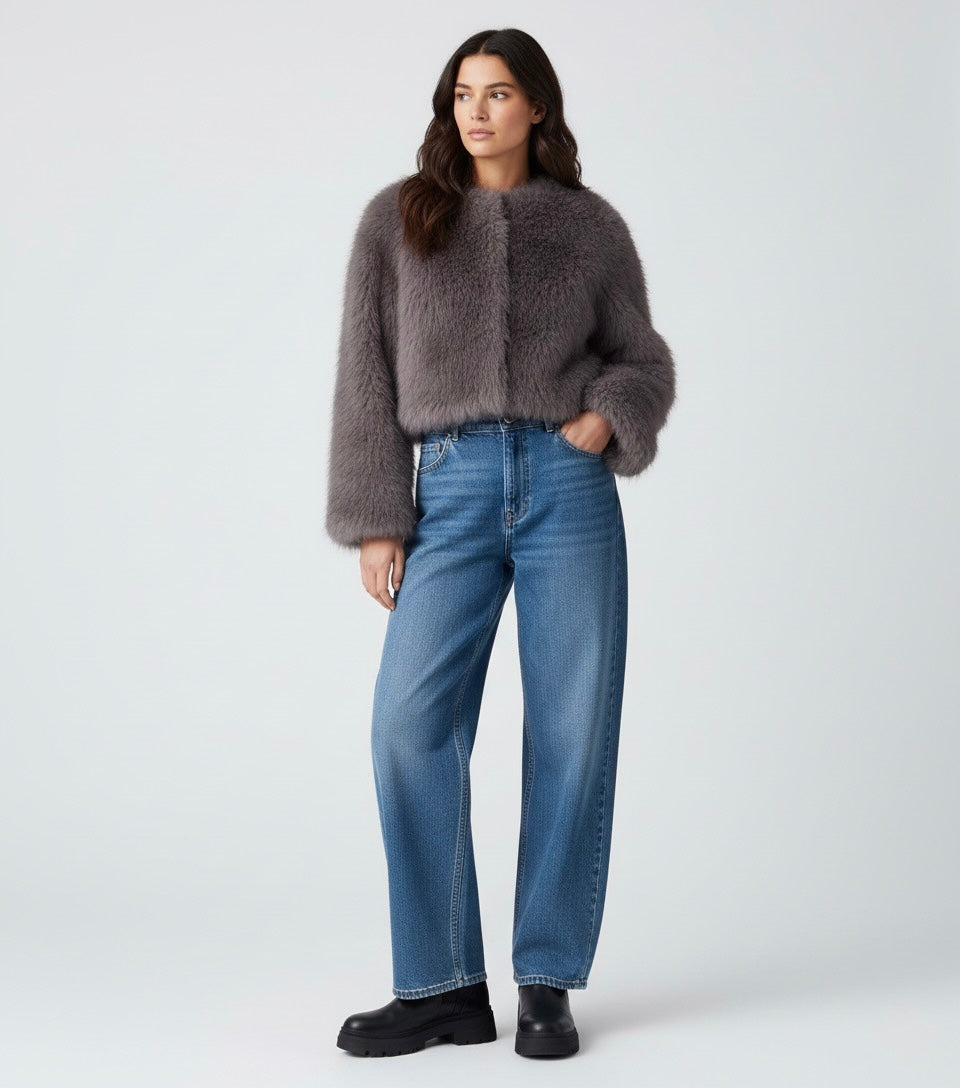 VESTE COURTE EFFET FOURRURE