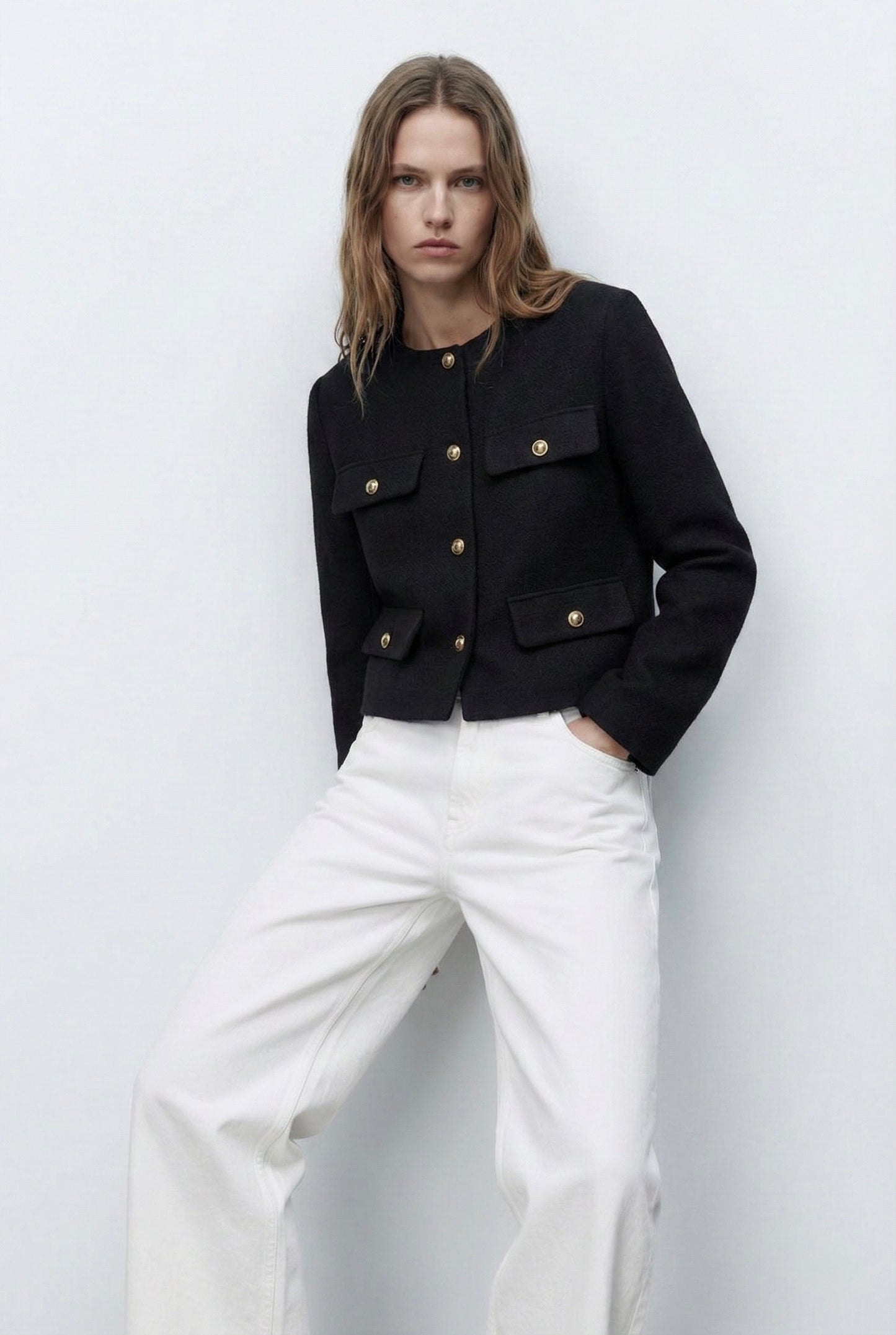 VESTE COURTE À COL ROND