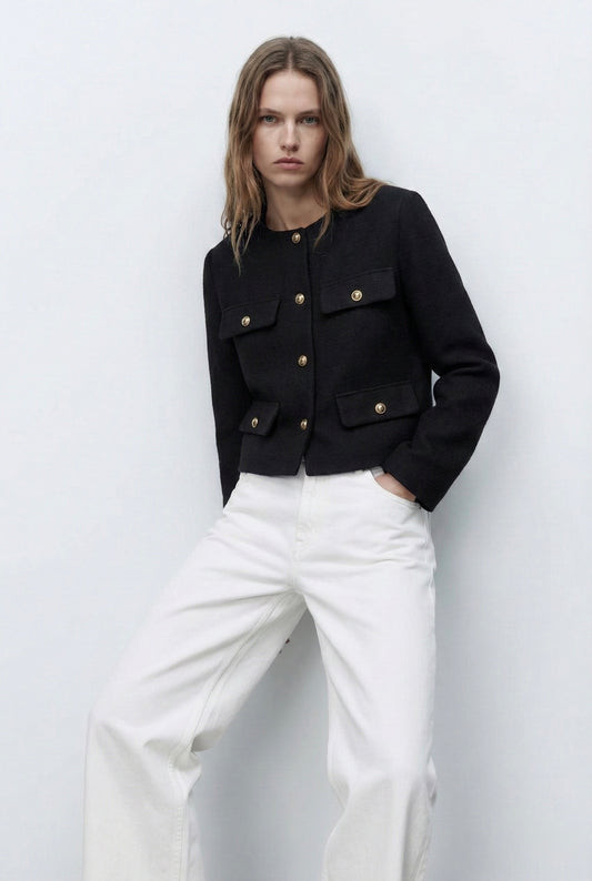 VESTE COURTE À COL ROND