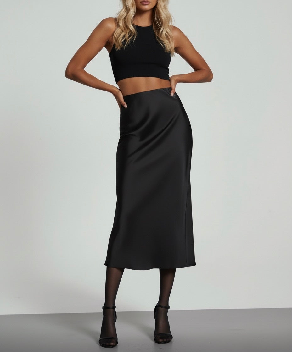 JUPE LONGUE SATINÉE FLUIDE