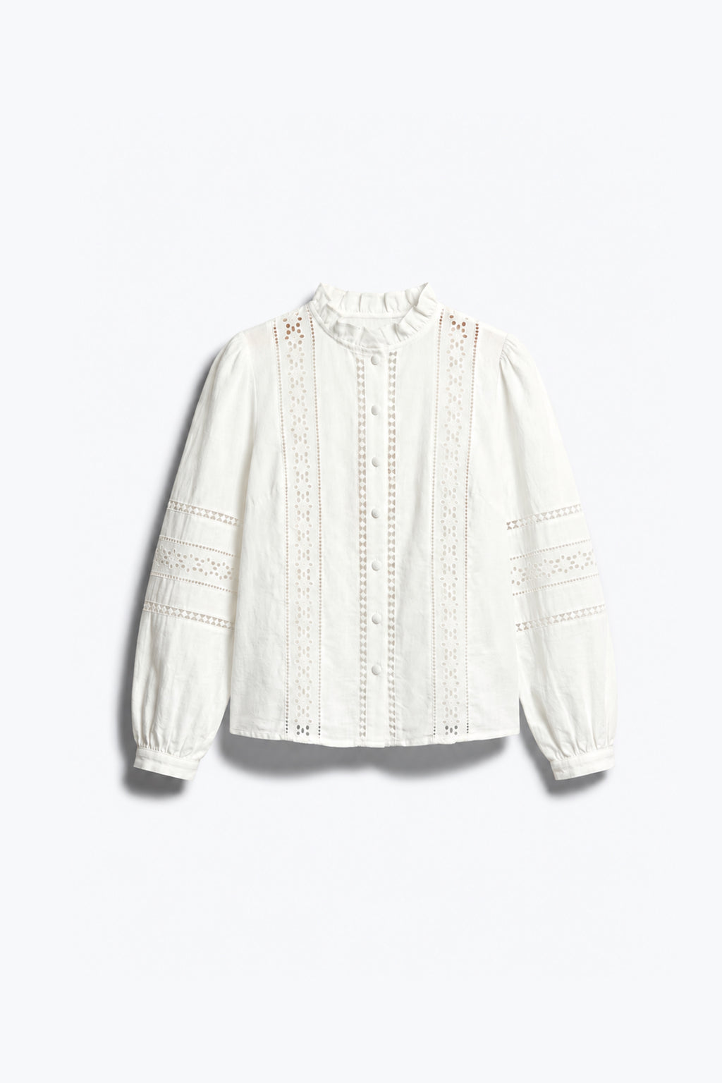 CHEMISIER EN COTON À BRODERIE ANGLAISE ET COL VOLANTÉ