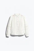 CHEMISIER EN COTON À BRODERIE ANGLAISE ET COL VOLANTÉ