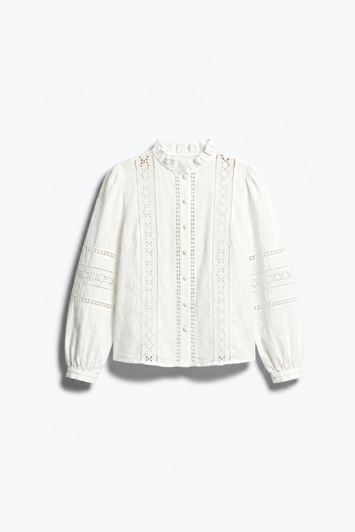 CHEMISIER EN COTON À BRODERIE ANGLAISE ET COL VOLANTÉ