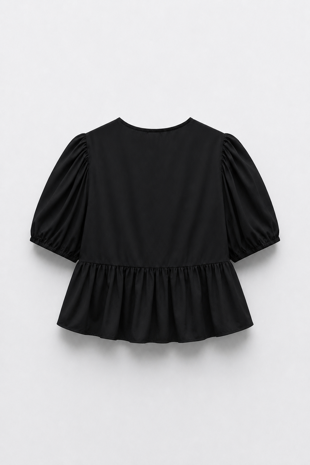 BLOUSE COURTE COL ROND MANCHES BOUFFANTES