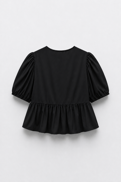 BLOUSE COURTE COL ROND MANCHES BOUFFANTES