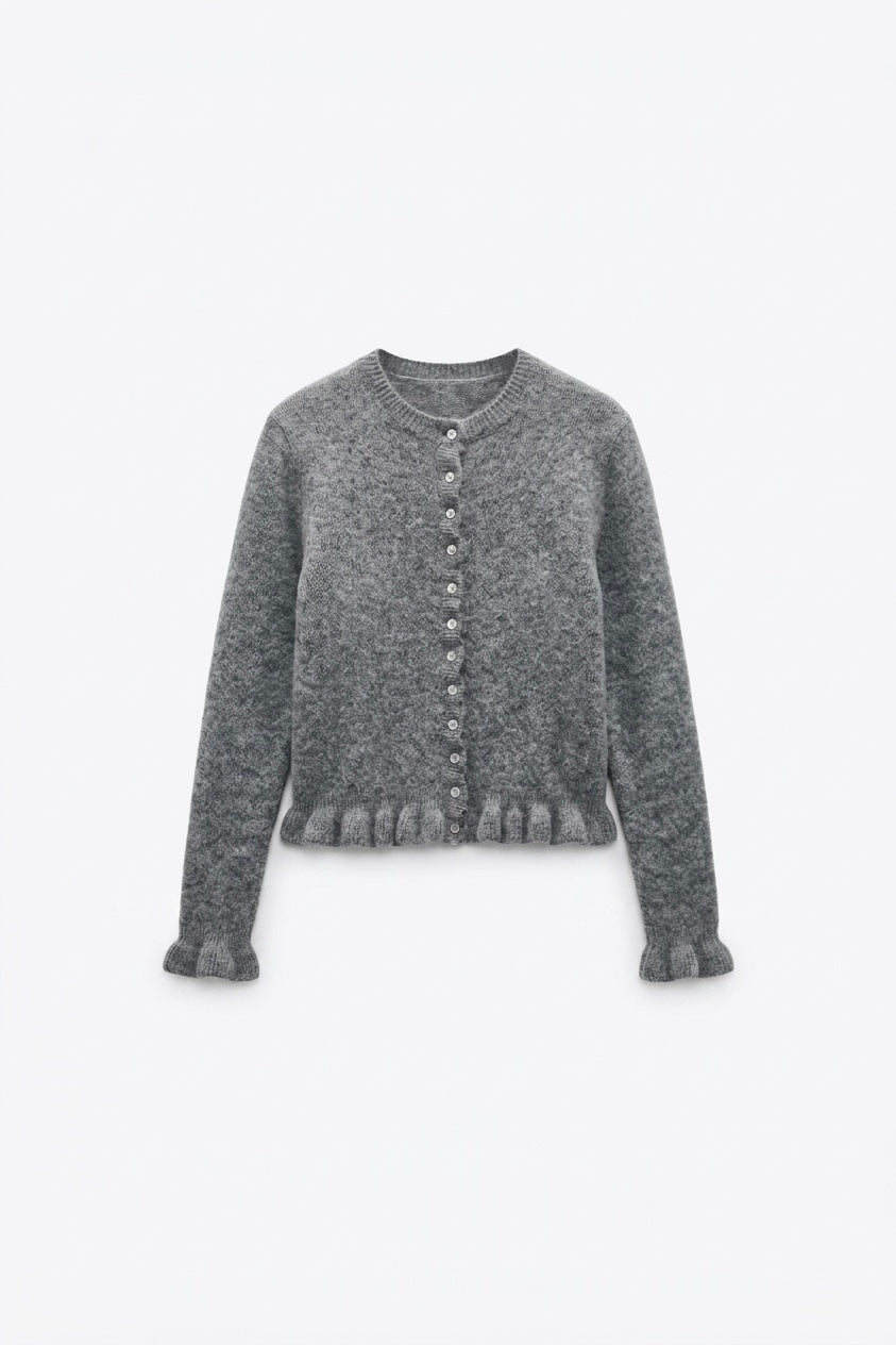 CARDIGAN À VOLANTS ET BOUTONS NACRÉS