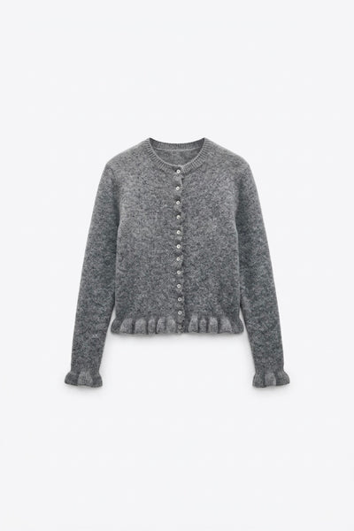 CARDIGAN À VOLANTS ET BOUTONS NACRÉS