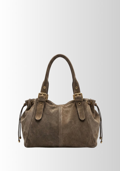 SAC A MAIN EN CUIR SUÈDE À LACETS TAUPE