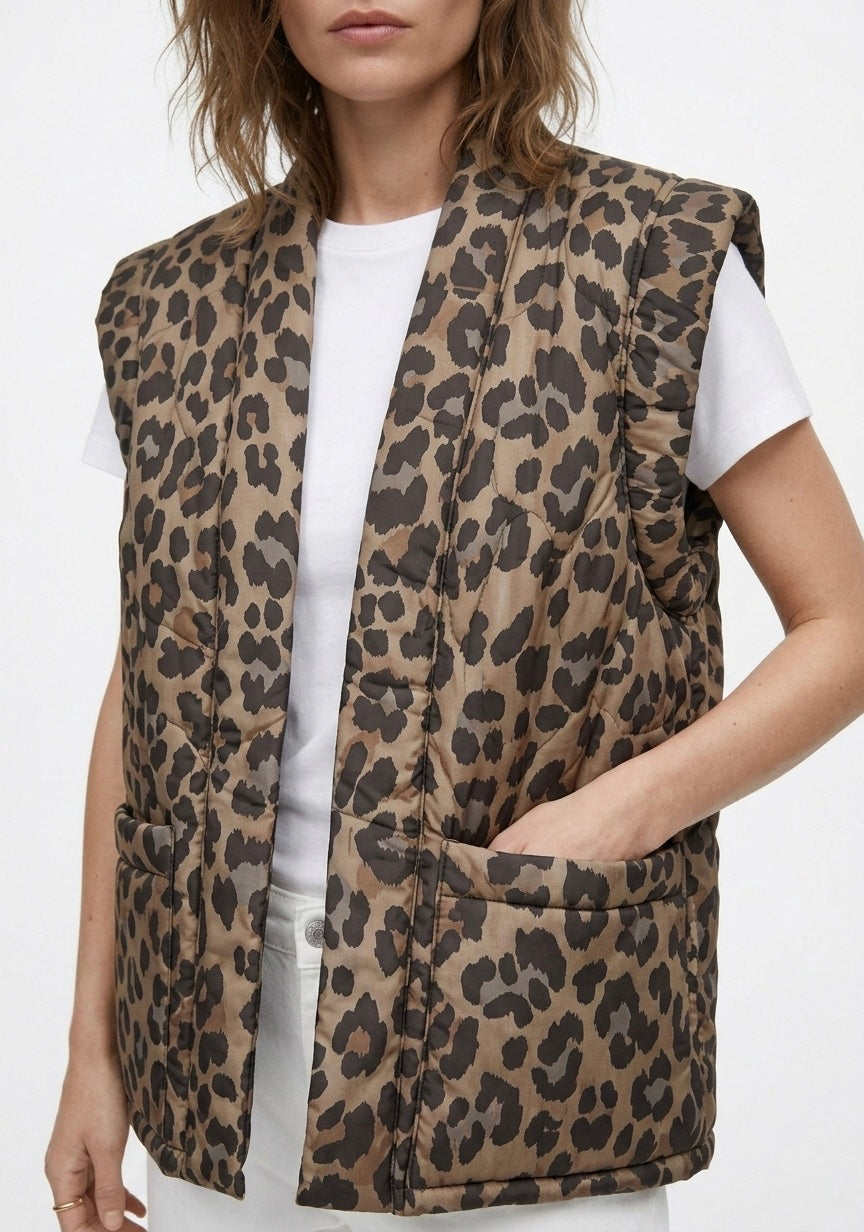 VESTE SANS MANCHES IMPRIMÉE LÉOPARD