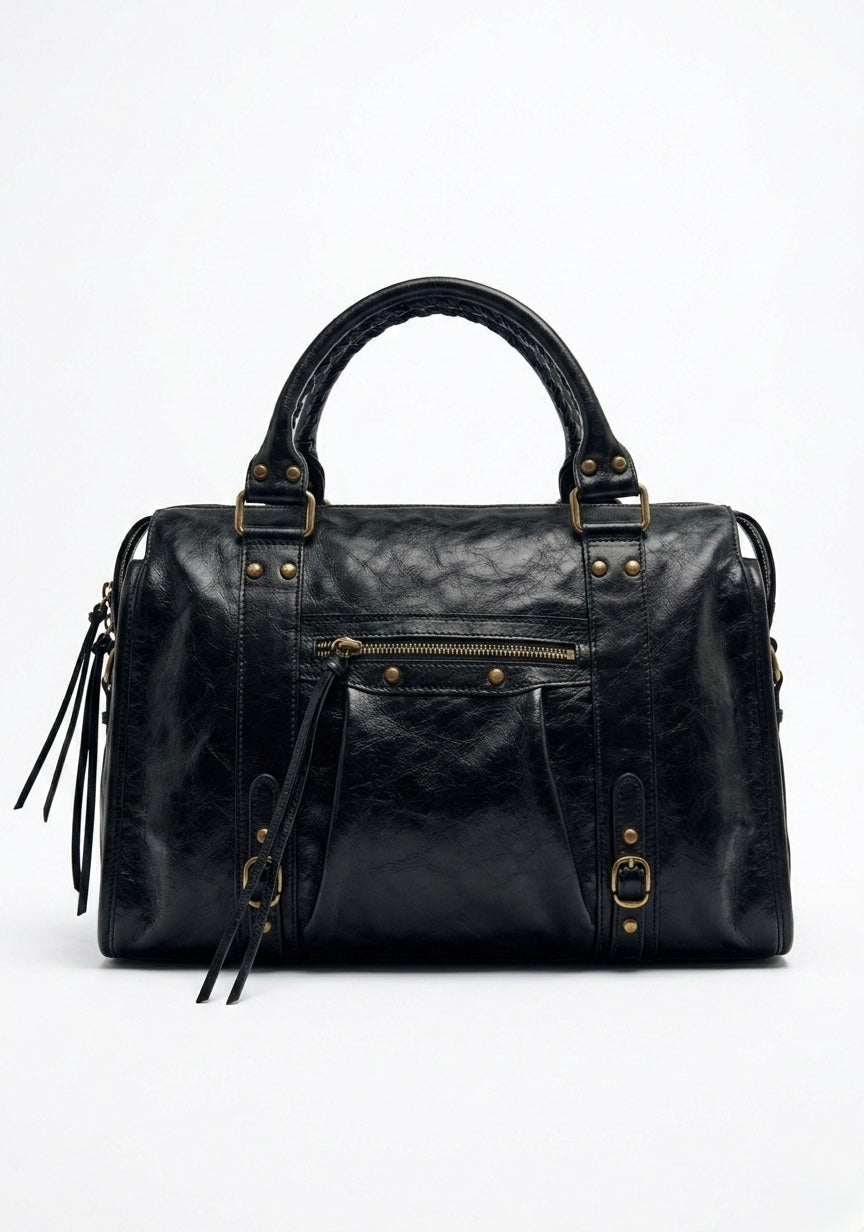 Sac à main en cuir brossé Noir