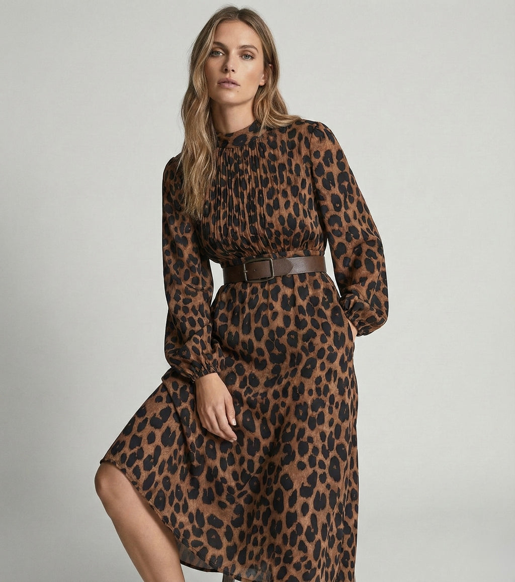 ROBE MIDI IMPRIMÉE À CEINTURE