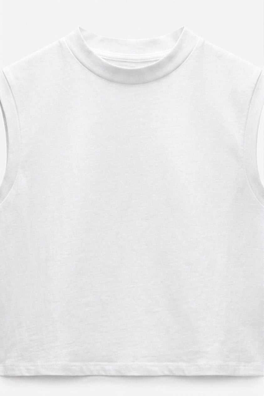 T-SHIRT SANS MANCHES BLANC