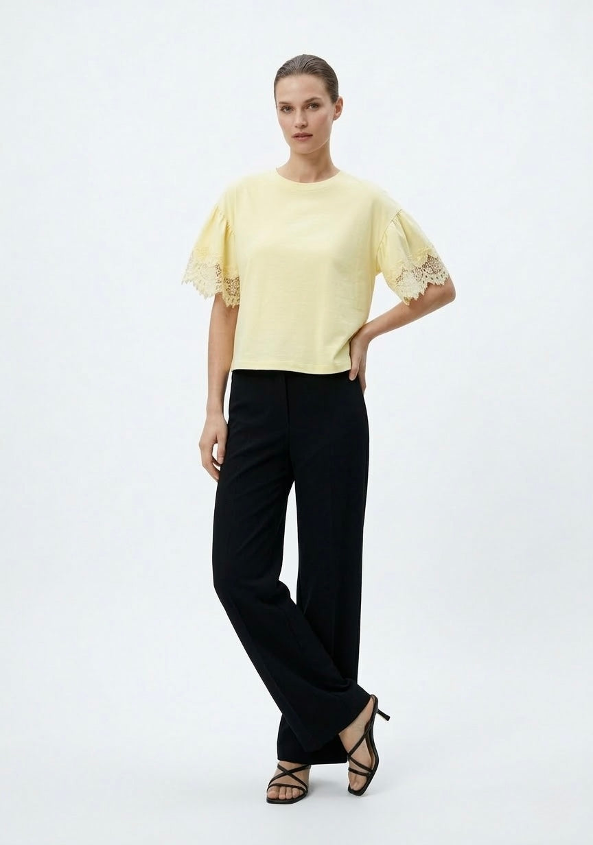 T-SHIRT MANCHES BRODERIE (JAUNE)