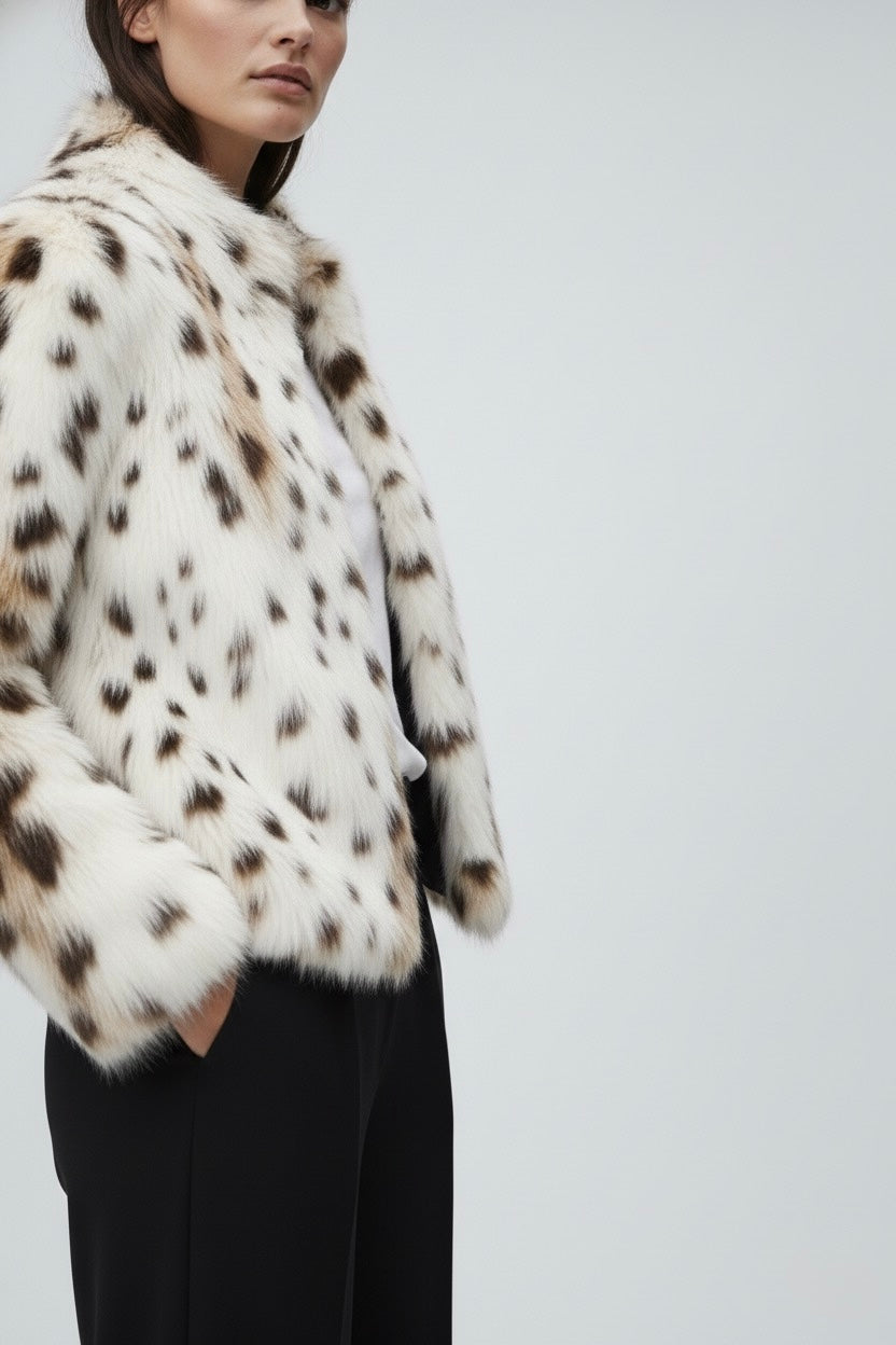 MANTEAU EN EFFET FOURRURE IMPRIMÉ FAUVE